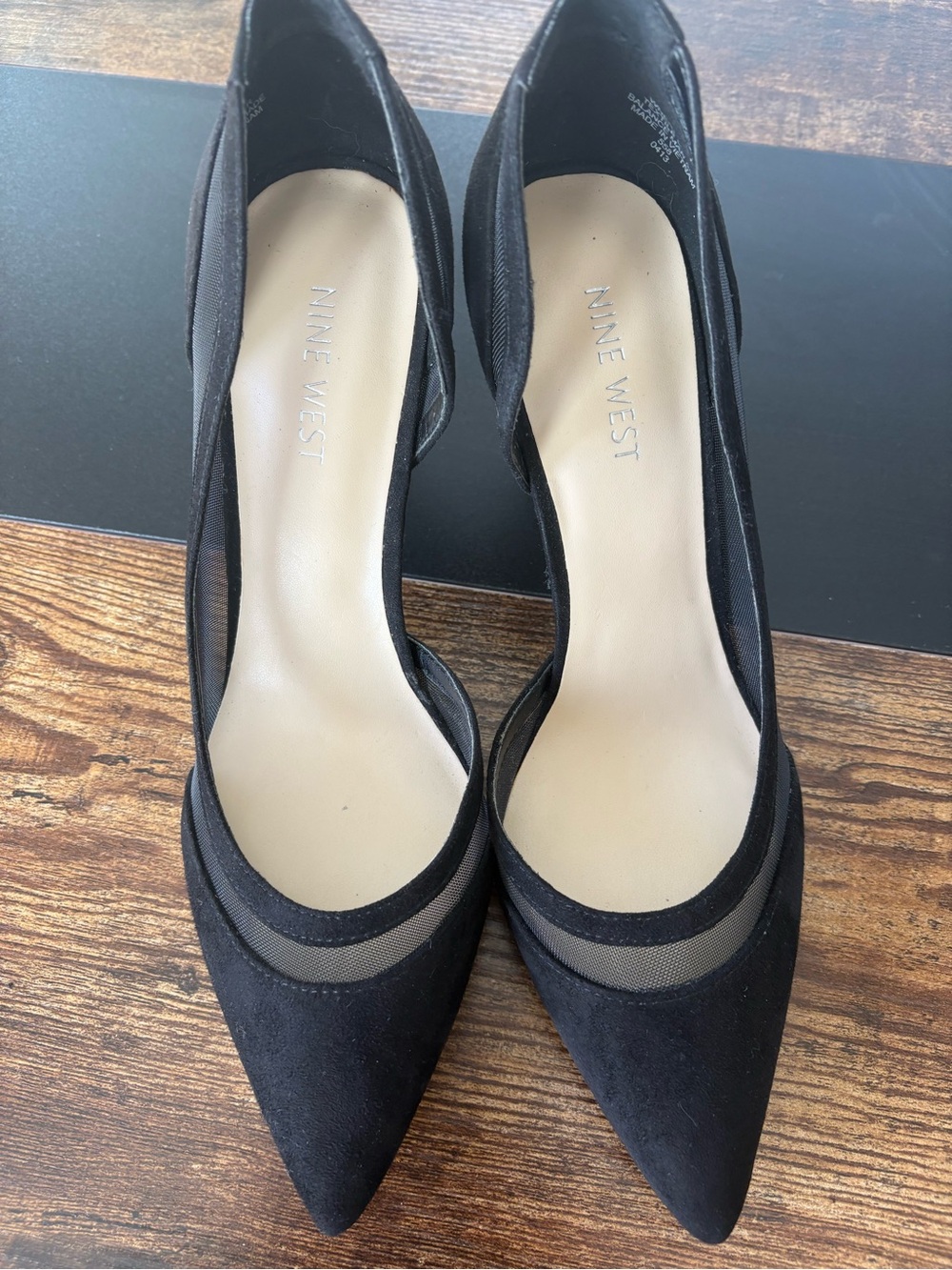 Nine West Black Pointed-Toe Mesh Accent Heels